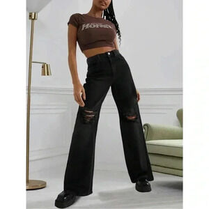 S.O.N.G. 90’s Boyfriend Low Rise Stretch Denim Distressed Black Jeans Size 9/29